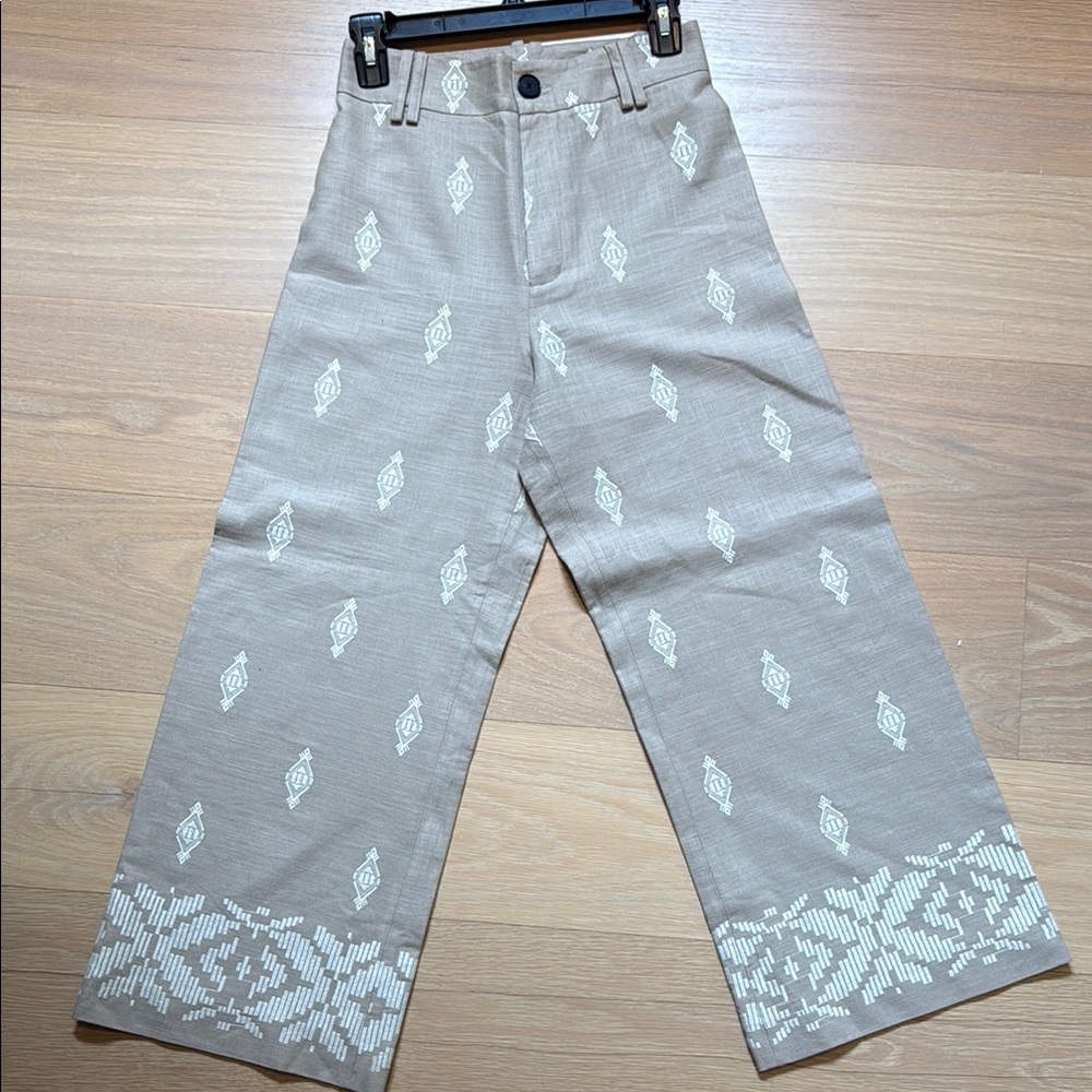 Zara Tan Patterned Wide-Leg Pants